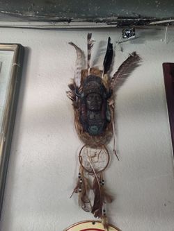 Native American Chief Face Wall Plaque with Dream Catcher