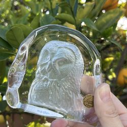 Vintage Cristal d’Arques Owl Paperweight Lead Crystal France