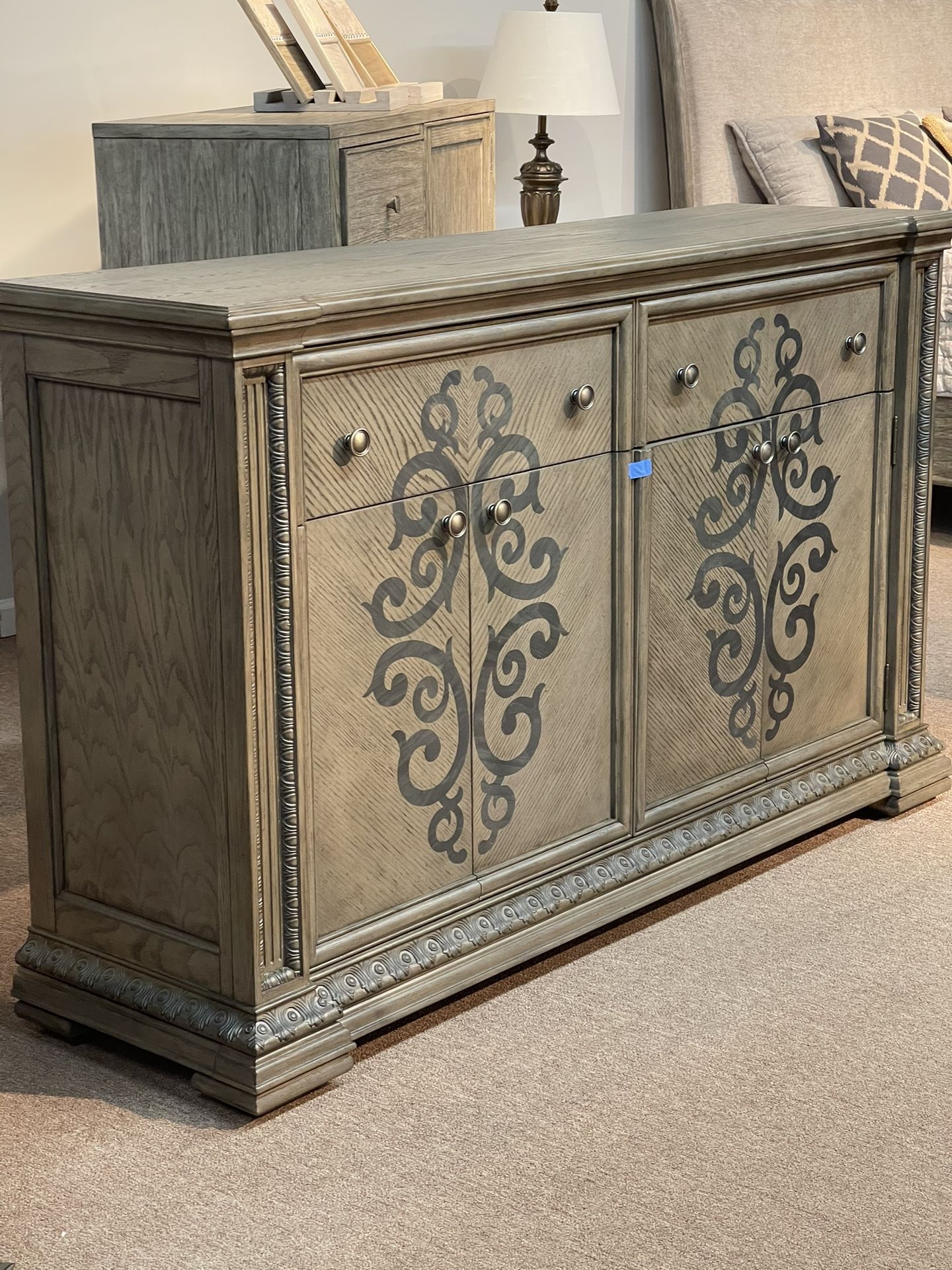 Sideboard server with matching wall accent mirror