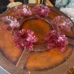 Antique Cranberry Ruffle Glass $20 Each Excellent Condition 