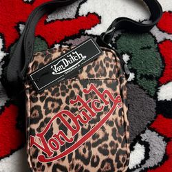 Von Dutch cheetah print men's crossbody bag