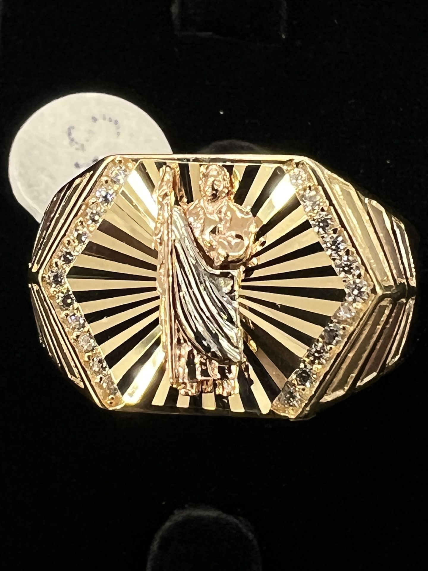 $610 3 Tone w Zirconia San Judas Gold Ring