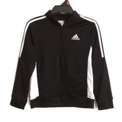 Adidas zip up jacket boys size 8 black and white stripes excellent condition 