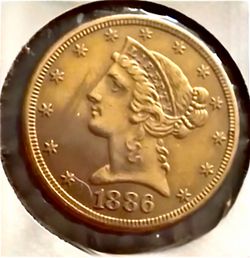 Rare collectible - 1886 Liberty Head $5 Gold Half Eagle Coin – Genuine U.S. Gold Coin