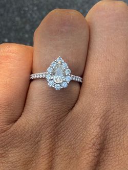 Pear Diamond Halo Engagement Ring White Gold