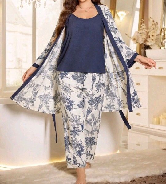 Elegant Pajamas & Robe Set 4XL