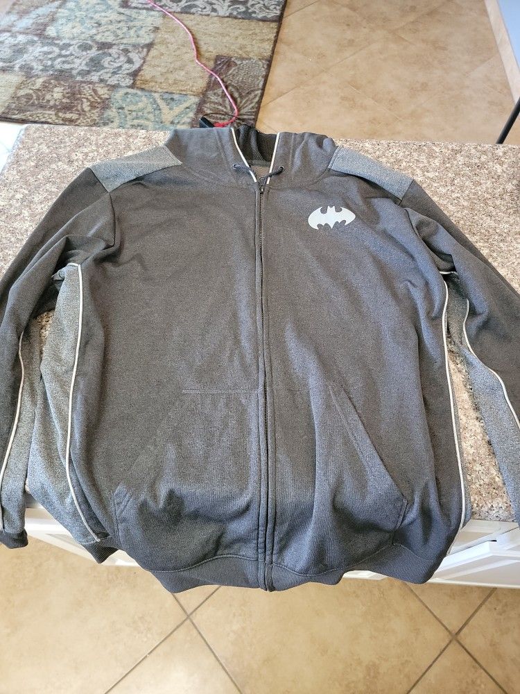 Batman DC Comic Full Zip Hoodie Jacket Sweatshirt Black Gray Bright Zipper Sz XL