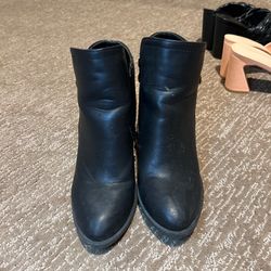 Black Leather Closed Toe Boots