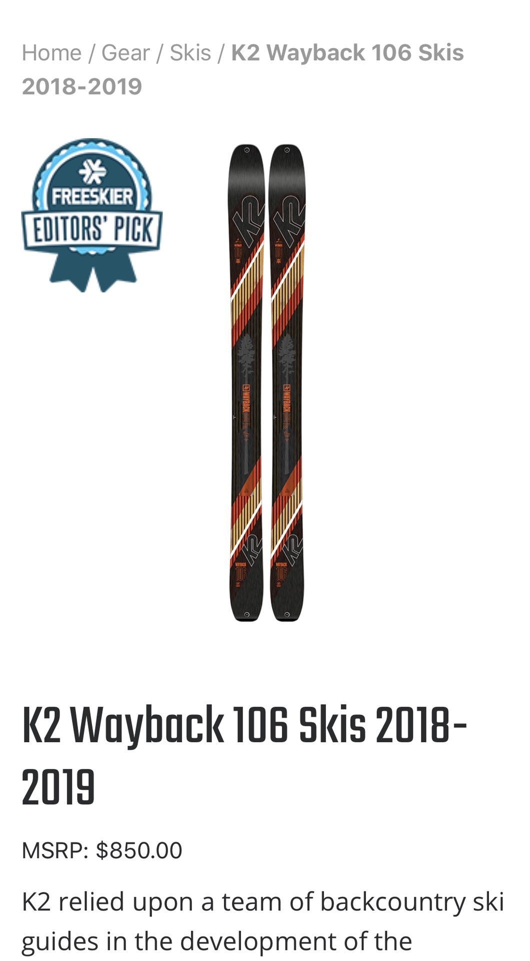K2 Wayback 106 skis with skins