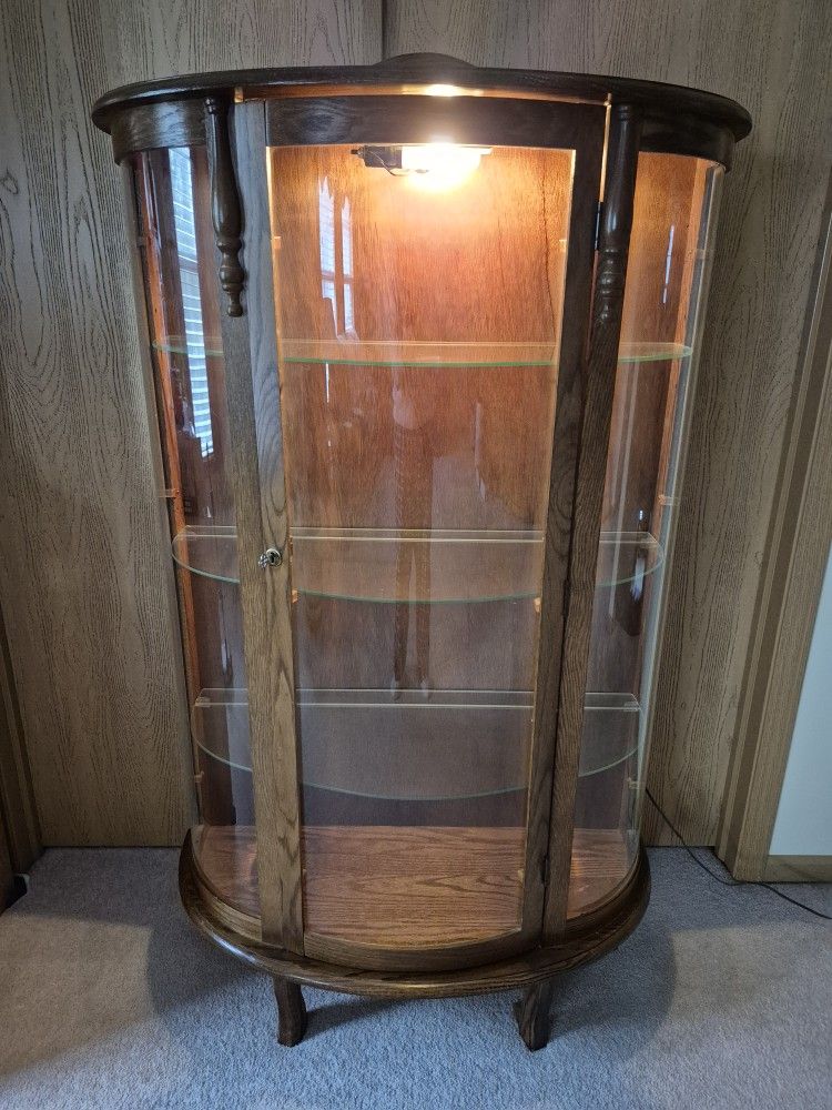 Lighted Wood & Glass Curio Cabinet