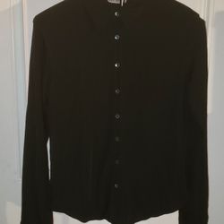 Ann Taylor Black Button Down Long Sleeve Top/Blouse (Size M)
