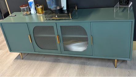 beautiful green tv stand with storage cabinets