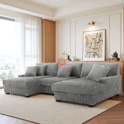 Corduroy Double Chaise Sectional Sofa Couch