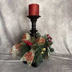 Solid Wood Christmas Pillar Candle Holder & Candle