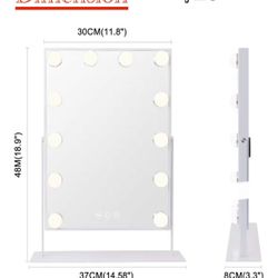 😀 VANITII Lighted Vanity Hollywood Mirror with 12 Dimmable Bulbs Smart Touch Control 3 Colors Light for Tabletop, Detachable 10X Magnification