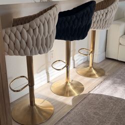 Velvet Swivel Bar Stools (2 Ivory, 1 Black)