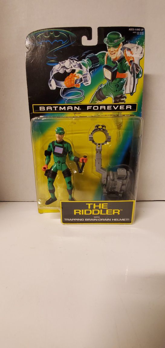 RIDDLER Batman Forever Action Figure Kenner 1995 Trapping Brain-Drain Helmet NEW