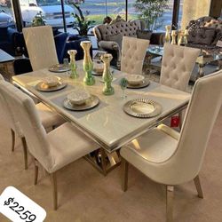 Kerwin 7 Pcs Dining Room Set Table and 6 Chairs With İnterest Free Payment Options 