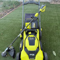 Ryobi 40V HP Brushless 21 in Walk Behind Self-Propelled plus  40V 15 in. Expand-It string trimmer