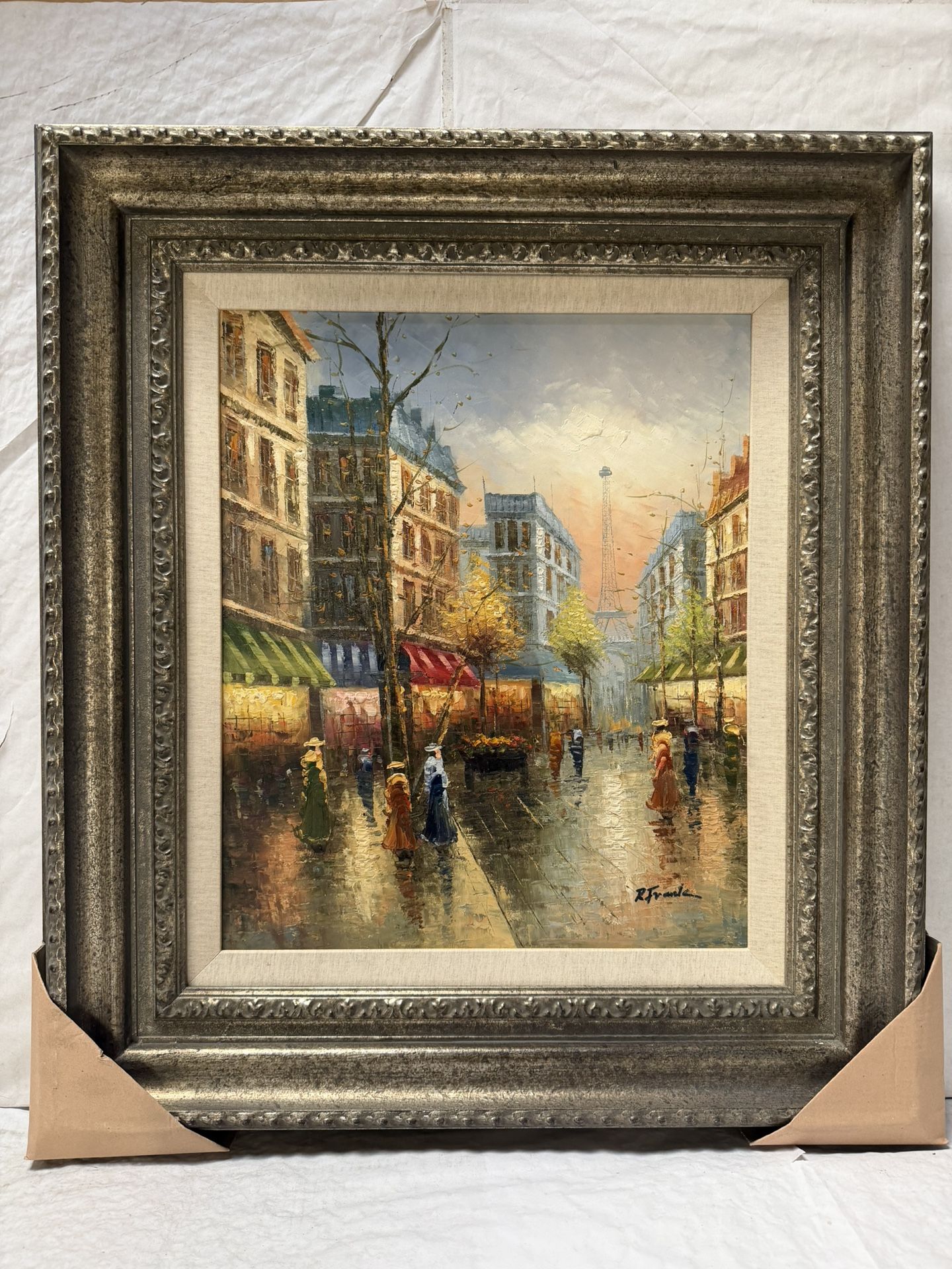 Paris ~ Hand-Painted Oil Painting Wooden Frame 37” x 33”