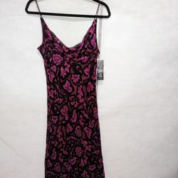 Vintage  Black fuchsia purple chiffon beaded cowl neck strappy floral print bias cut formal cocktail, party or prom dress with scarf 

