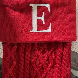 Red Polyester Knit Christmas Stocking with Embroidered "S" 