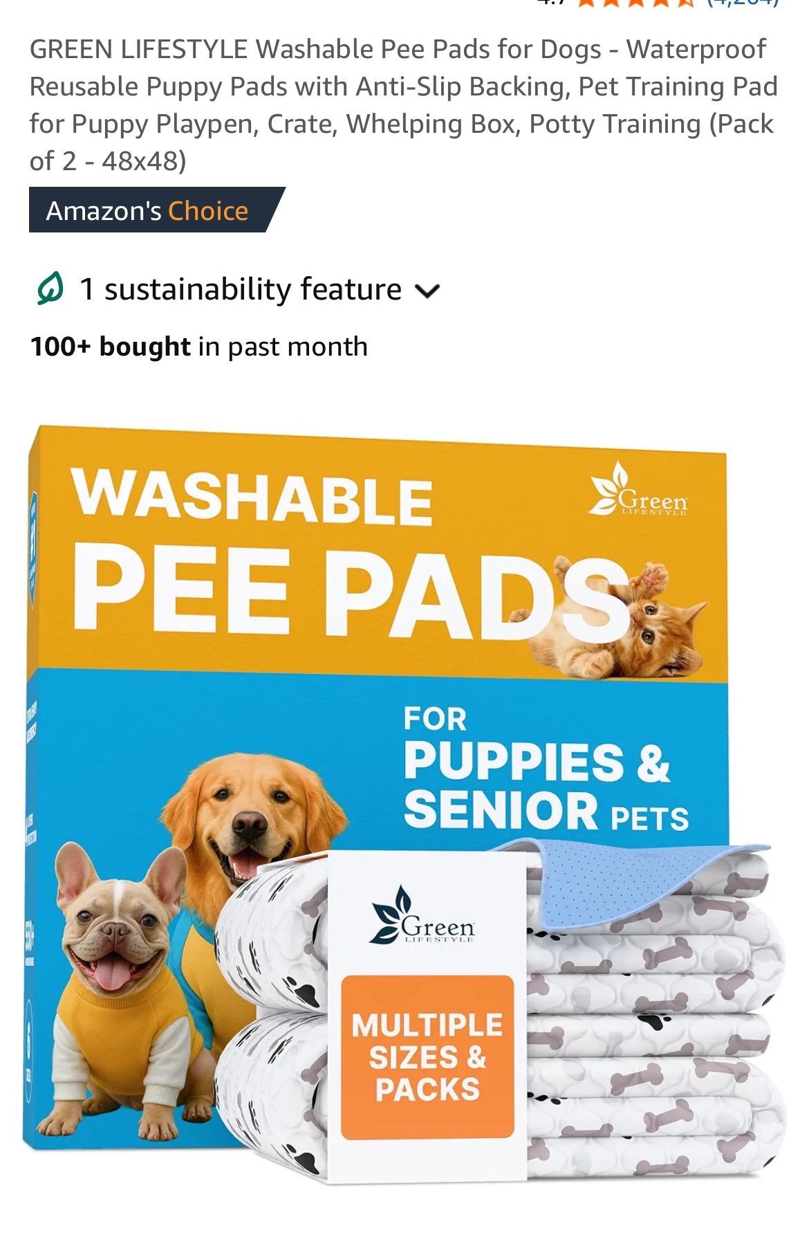 GREEN LIFESTYLE Washable Pee Pads for Dogs - Waterproof Reusable Puppy Pads with Anti-Slip Backing
