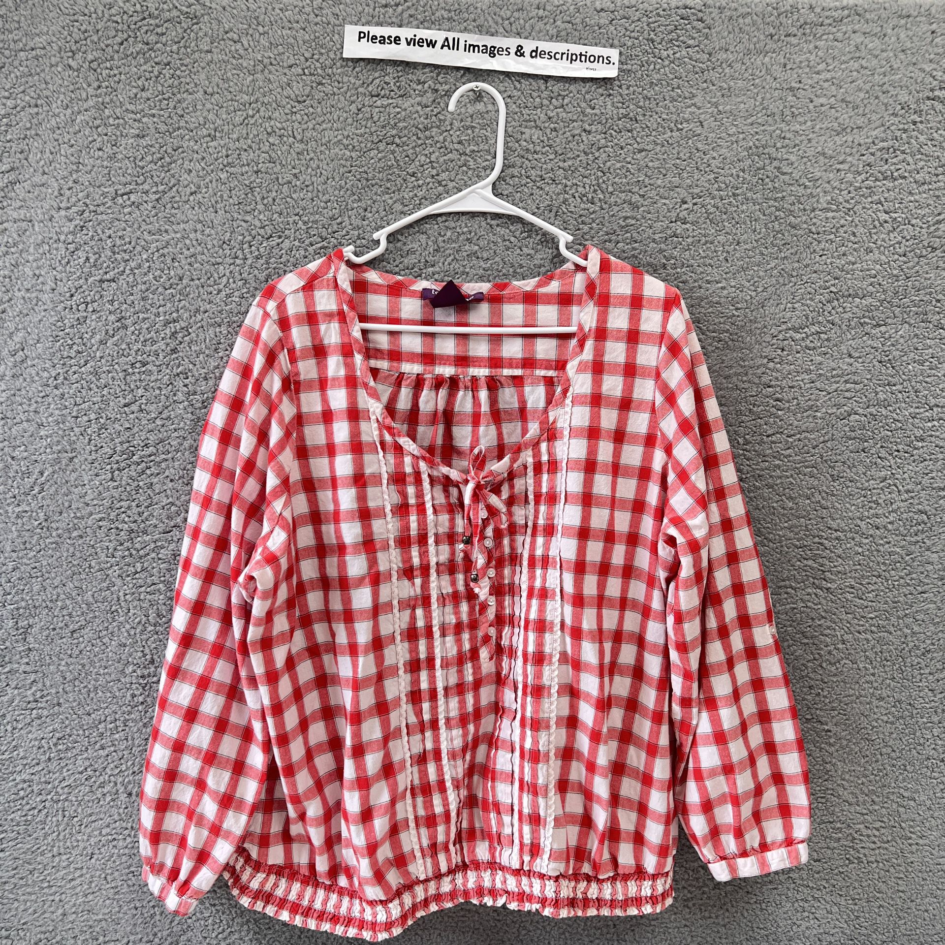 Taillissme Gingham Plaid Blouse Women's Top Plus size 20W Red white cute Bow 