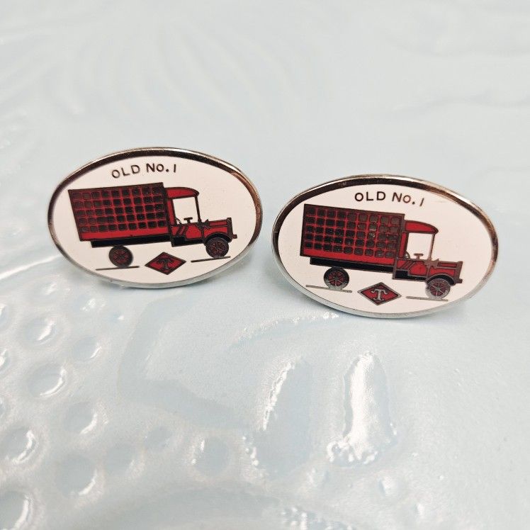 Vintage Diamond T Old No. 1 Cargo Truck Mens Cufflinks in Red White and Silver