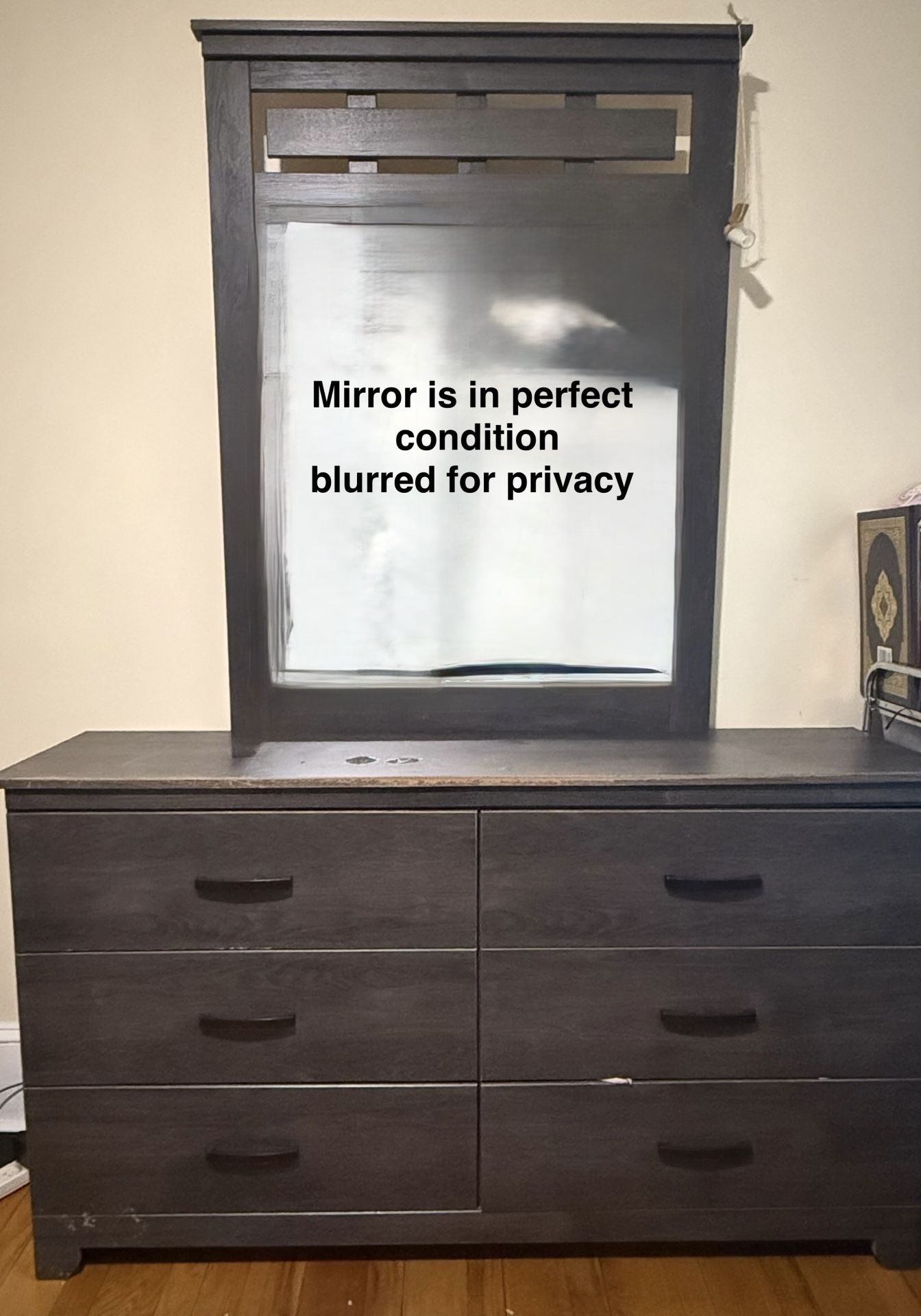 Dark Grey/Brown Wood Dresser with Mirror – Good Used Condition