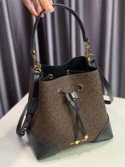 Distressed Floral Leather Bucket Bag