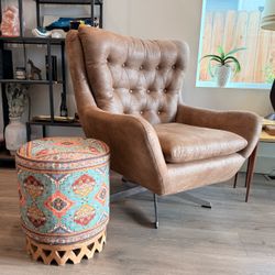 Faux Leather Tufted Swivel Accent Chair