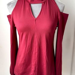 Red Cold Shoulder Blouse, Medium 