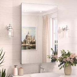 TokeShimi 24”x32” Medicine Cabinet with Mirror – Recessed or Wall Mount, Aluminum Storage
