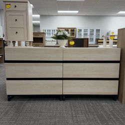 Dresser for Bedroom, Closet Organizers and Storage with 6 Drawers, Chest of Drawers with Metal Base, Modern Wood Dresser for Living Room, B