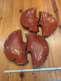 Vintage Japanese Red Lacquerware Ginkgo Leaf Platters - Set of 4