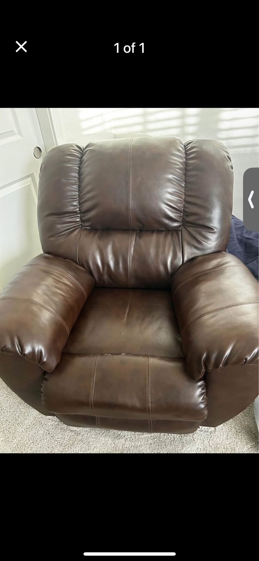 $100 OBO - Dark Brown Faux Leather Rocking Recliner