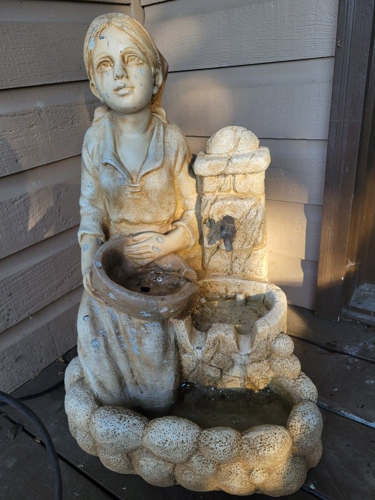 Vintage Water Fountain Girl With Bowl