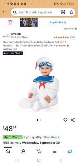 Amscan Stay Puft Marshmallow Man Baby Costume size 3-6 months