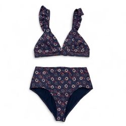 Xirena Navy Sails Kapri Bikini Swim Top & high rise serena bikini bottoms set