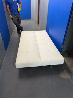 White Faux Leather Futon Sofa Bed