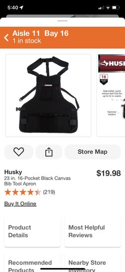 Husky Black Canvas Bib Apron