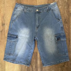 Men’s Denim Cargo Shorts Size 34x34 Blue