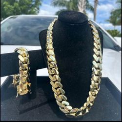 Miami Cuban Link Gold Plated Chain Necklace & Bracelet Set 