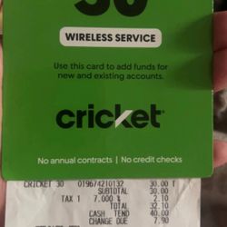 Cricket Wireless Refill Card – New & Active
