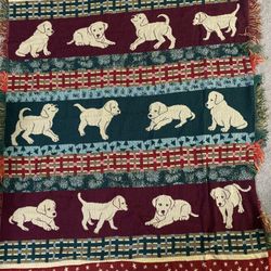 Dog Puppies Pattern Blanket Multicolor Tapestry  Soft w/ Fringe
