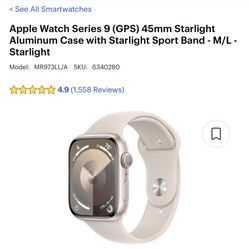 Apple Watch Series 9 (GPS) 45mm Starlight Aluminum Case with Starlight Sport Band - M/L - Starlight