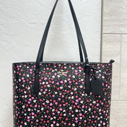 New, Kate Spade New York-Schuyler saffiano leather med.shoulder bag/tote, black with floral print