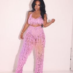 Pink Tassel Swim Suit Coverup  Cowboy Boots On The Ground 