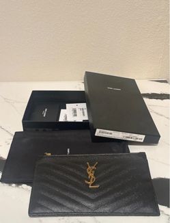 Authentic Saint Laurent YSL Monogram Quilted Leather Bill Pouch Clutch – Black